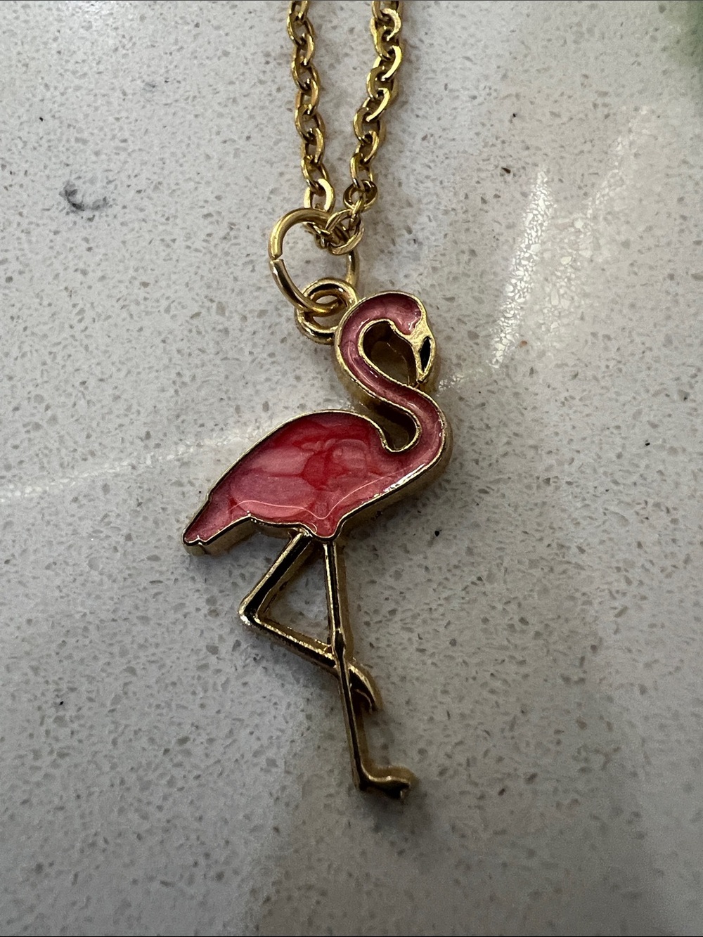 Gold Flamingo Pendant Necklace - Pink Enamel - Picture 3 of 11
